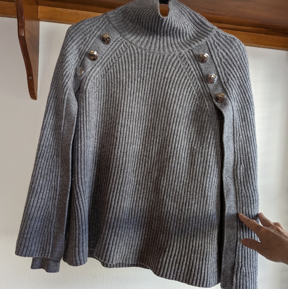 Paule Ka Paris Gray Cashmere Wool Sweater with Cape, Size Small